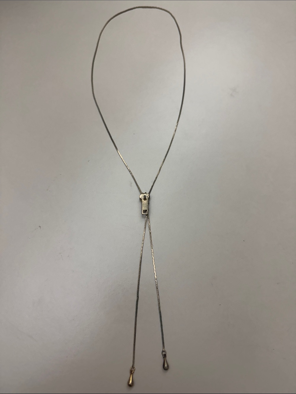 Vintage Gold Tone Zipper Slider Lariat Adjustable Necklace